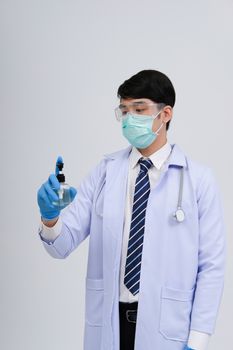 doctor physician practitioner with hand washing alcohol sanitizer dispenser for protecting virus bacteria infection. medical healthcare concept