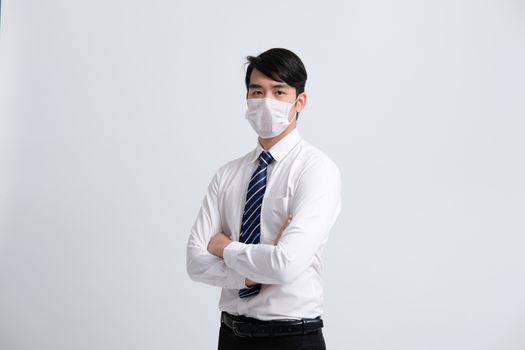 businessman man wearing protective mask against cold flu covid 19 virus bacteria infection pollution