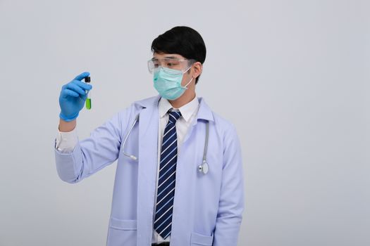 doctor physician practitioner with vaccine medicine vial ampule. medical vaccination