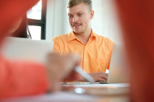 business people discussing on performance revenue in meeting. businessman working with co-worker team. financial adviser analyzing data with investor.