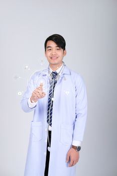 doctor physician practitioner with stethoscope on white background. medical professional medicine healthcare concept