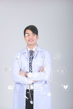 doctor physician practitioner with stethoscope on white background. medical professional medicine healthcare concept