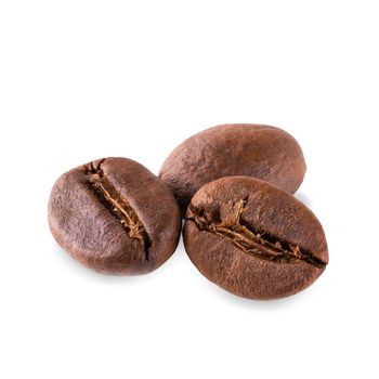 Fresh roasted coffee beans isolated on white background.