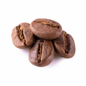 Fresh roasted coffee beans isolated on white background.