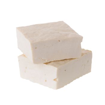 soy cheese tofu diced isolated on white background.