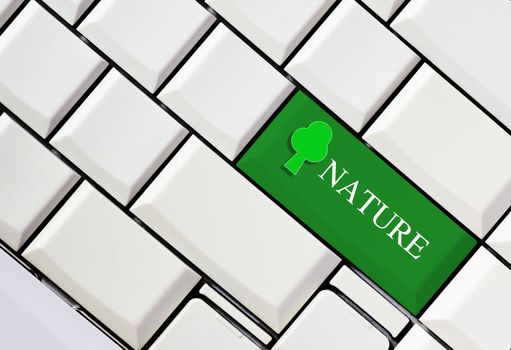 Nature key on white keyboard, nature concept
