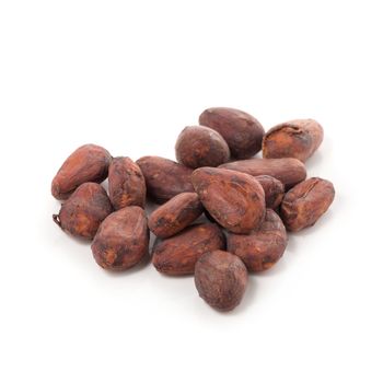 Cocoa fruit, raw cacao beans isolated on a white background.