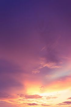 Colorful dramatic sky with cloud at sunset.Sky with sun background.