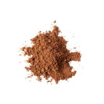 Pile cocoa powder isolated on white background.