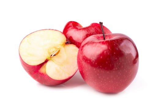 Red apple whole pieces isolated on white background.