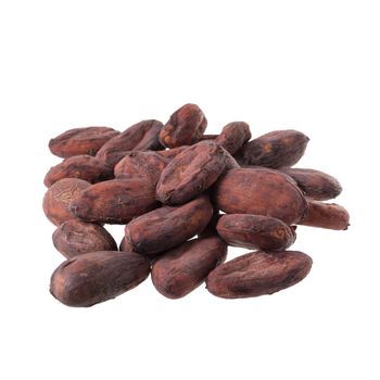 Cocoa beans isolated on a white background.