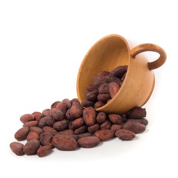 Cocoa fruit, raw cacao beans isolated on a white background.