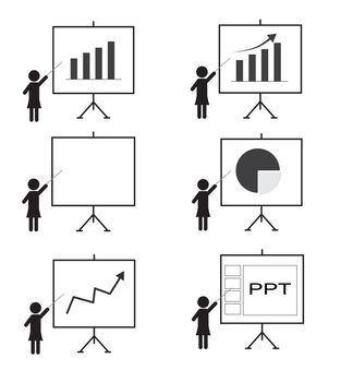 Training, presentation icon, woman presenting something on a board