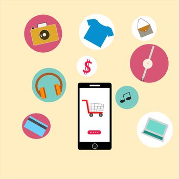 shopping online by phone icon on white background. flat style. shopping online by phone for your web site design, logo, app, UI. shopping online symbol.