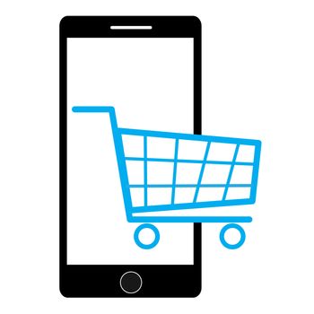 shopping on mobile icon on white background. flat style. shopping on mobile icon by phone for your web site design, logo, app, UI. shopping online symbol.