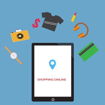 shopping on mobile icon on white background. flat style. shopping on mobile icon by phone for your web site design, logo, app, UI. shopping online symbol.