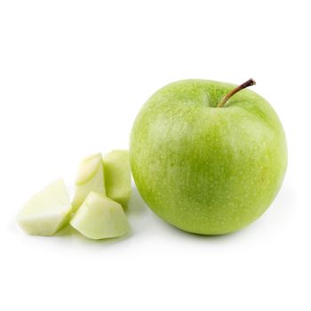 Ripe green apple and slice isolated on a white background.