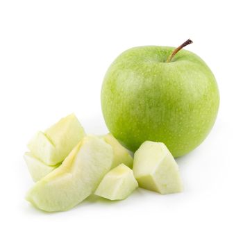 Ripe green apple and slice isolated on a white background.