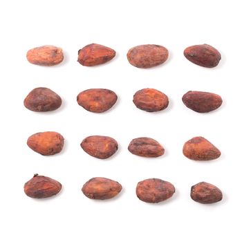 Cocoa fruit, raw cacao beans isolated on a white background.