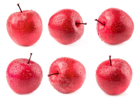 Red apple whole pieces isolated on white background.