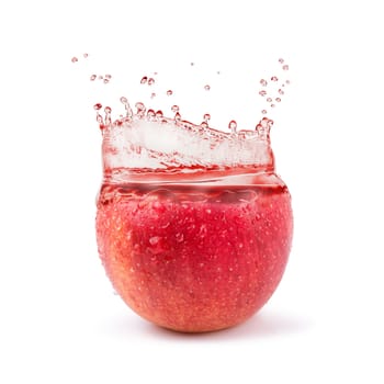 Red apples and apples juice splashing isolated on a white background.