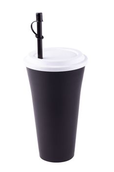 Black Disposable Cup for beverages isolated on white background.