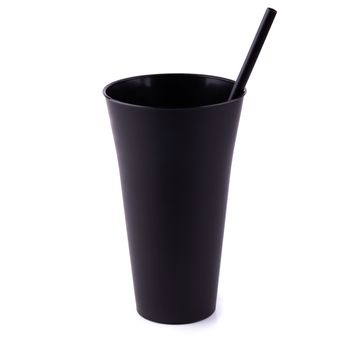 Black Disposable Cup for beverages isolated on white background.