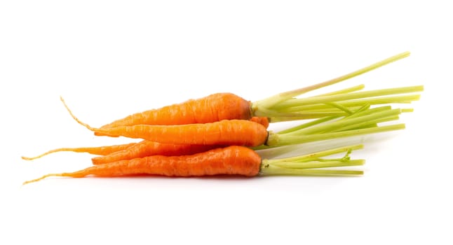 Fresh baby carrots isolated on a white background.