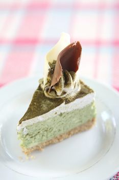 green tea cake in close up
