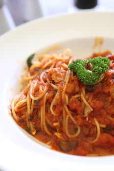 Spaghetti with tomato beef sauce 