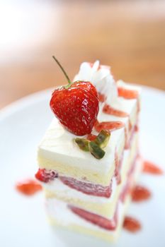 Strawberry Cake on wood 