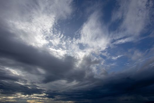 Colorful dramatic sky with cloud at sunset