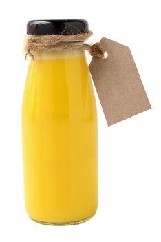 Bottle of banana milk isolated on white background.