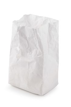 Used white paper bag isolated on a white background.