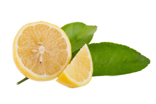 yellow lemon isolated on over white background.