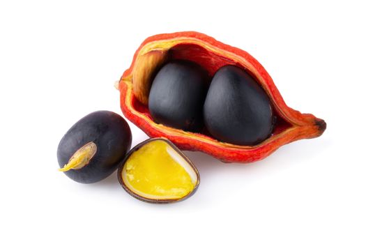 Sterculia monosperma,chestnuts isolate on white background.