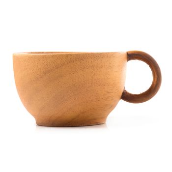 Wooden tea cup isolated on a white background.