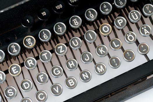 Close up of retro style typewriter in studio