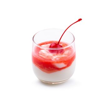 Glass of Cherry yogurt isolated on a white background.