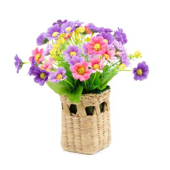 Bouquet of Plastic flowers. Plastic Flowers isolated on white background.