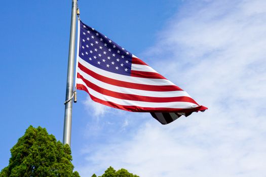 USA flag on the blue sky