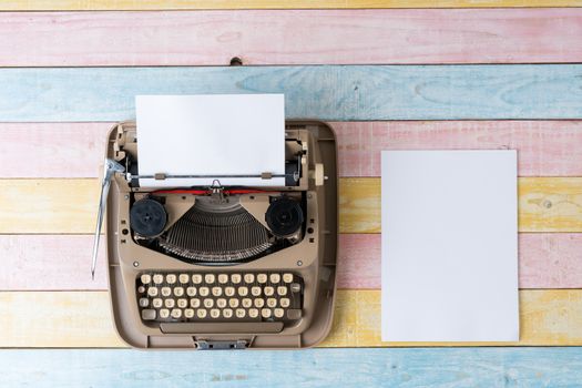 Top view of retro style typewriter in studio