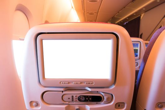 Seat monitor in passenger plane.