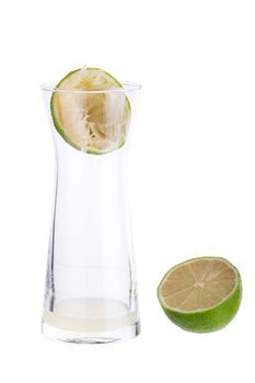 lime crush and lime with half cross section isolated on white background.