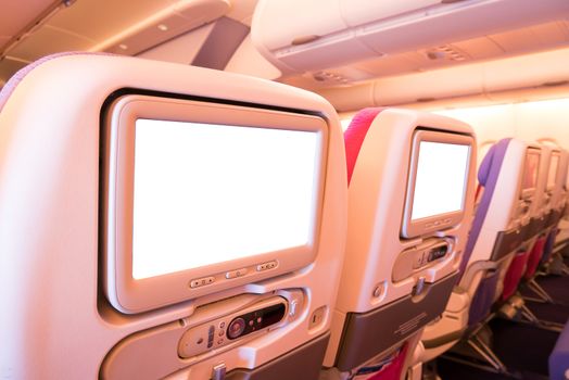 Seat monitor in passenger plane.