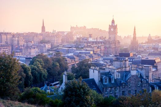 Edinburgh city in winter from Calton hill, Scotland, UK