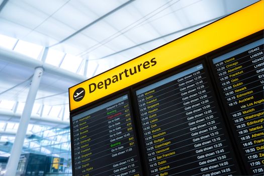 Flight information, arrival, departure at the airport, London, England