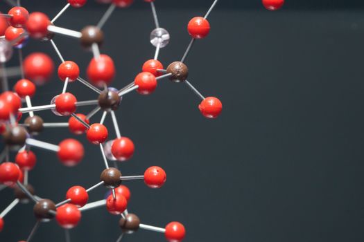 Molecular, DNA and atom model in science research lab