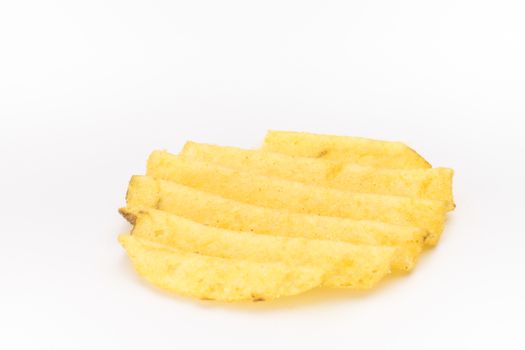 Potato chips on white background