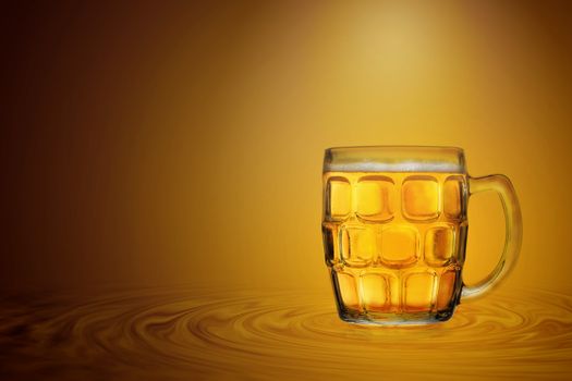 Glass of Cold Beer on golden color background.